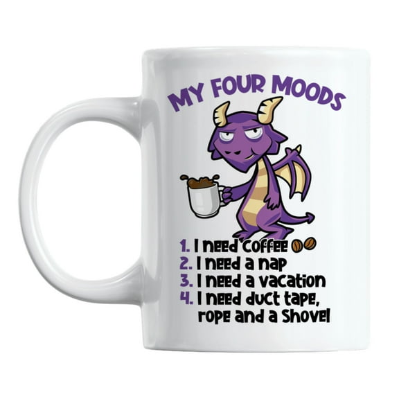 Funny My Four Moods feat. a Purple Cartoon Dragon Coffee & Tea Mug (11oz)