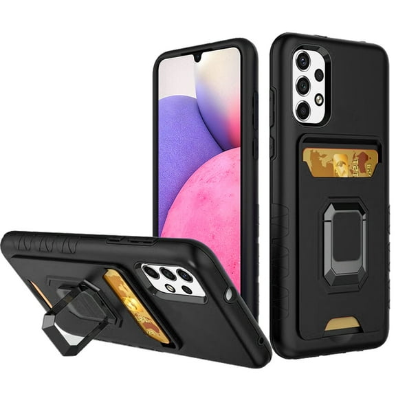 Phone Case for Samsung Galaxy A33 5G Wallet Case Designed with Credit Card ID Holder Stand Kickstand Ring Heavy Duty Hybrid Armor Cover for Galaxy A33 - Black