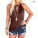 thumbnail image 2 of Sonducket Mujer Cuello Halter Recorte Hueco Sin Mangas Color Sólido Camisa Prendas para la parte del cuerpo Café SG, 2 of 6