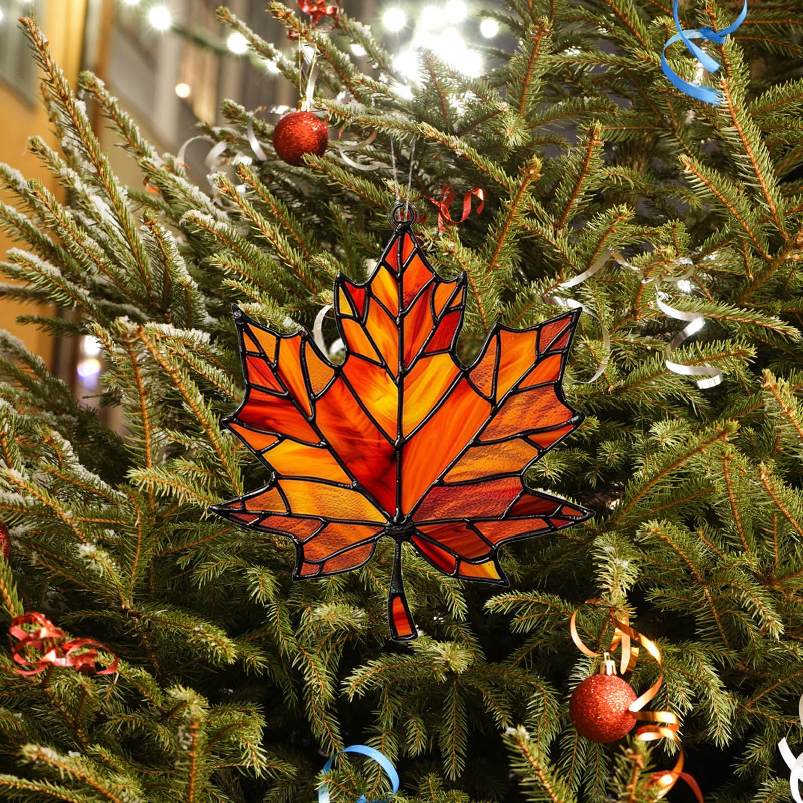 Feuille D’Érable Acrylique – Décoration Suspendue Rouge, 10x8,7 Cm, Pour Thanksgiving, Automne