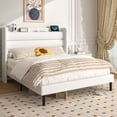 thumbnail image 3 of Frostbloom Queen Bed Frame with USB & Type-C Charging Station and Velvet Wingback Headboard, White, 3 of 10