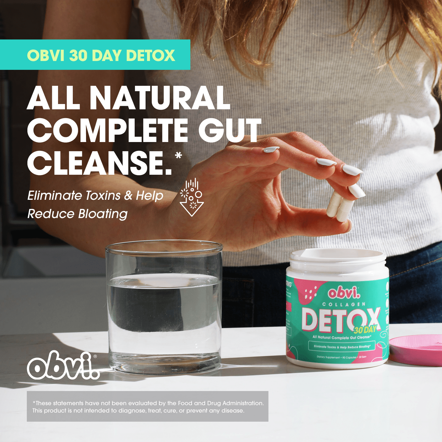 Obvi 30 Day Collagen Detox, All Natural Complete Gut Cleanse, 90 Capsules (30 Servings)