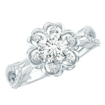 Rosec Jewels 6MM Lab Grown Diamond Flower Engagement Ring, EF-VS Quality - Ideal for Gift, 10K White Gold, US 13.00