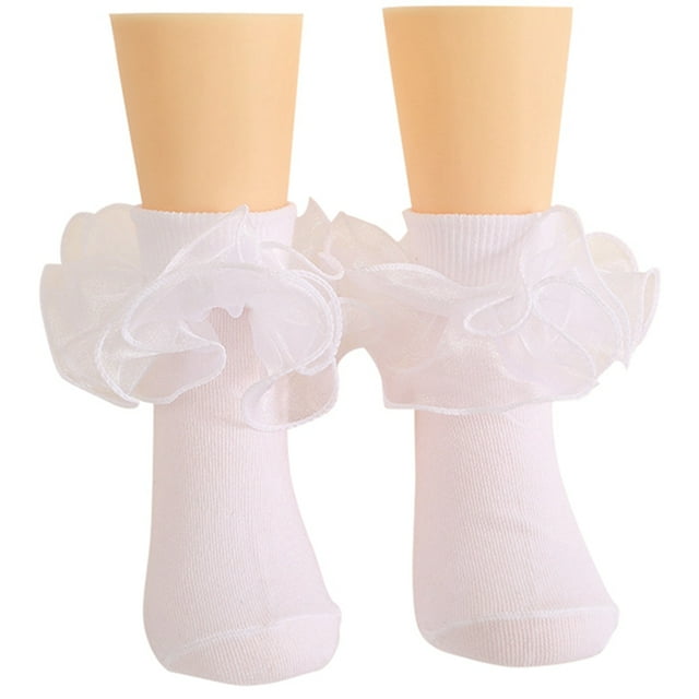 Womens Ankle Socks Lace Ruffle Frilly Trim Cotton Cute Princess Dress Socks for Girl W XS