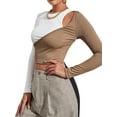 thumbnail image 4 of Xuanfei Women Contrast Color Crop Cutout Long Sleeve Slim Top, 4 of 7
