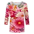 thumbnail image 4 of CYMMPU 3/4 Sleeve Blouses for Women Dressy Casual Floral Printed Spring Tops Crew Neck Tunic Tops Loose Fit Summer Fashion Shirts Mother's Gift Topss Pink M, 4 of 5