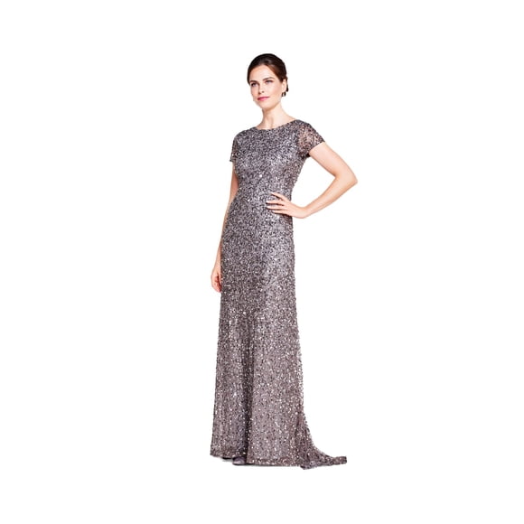 Adrianna Papell Robe à Paillettes Intégrales à Manches Courtes pour Femme, Lead, 10