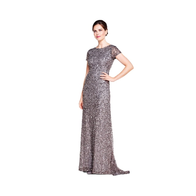 Adrianna Papell Robe à Paillettes Intégrales à Manches Courtes pour Femme, Lead, 10