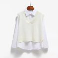 thumbnail image 1 of Chandail Sans Manches pour Femmes, Col en V, Mode Coréenne, Printemps Automne, 2024, 1 of 7
