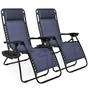 Best Choice Products Set of 2 Zero Gravity Lounge Chair Recliners for Patio, Pool w/ Cup Holder Tray - Navy Blue