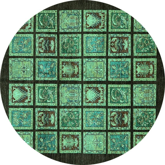 Ahgly Company Indoor Round Abstract Turquoise Blue Modern Area Rugs, 5' Round