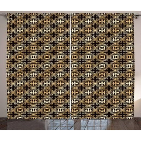 Art Deco Curtains 2 Panels Set Palmette Circular Design With Square Art Deco Curtains 2 Panels Set Palmette Circular Design With Square Details Dots Vintage Pattern
