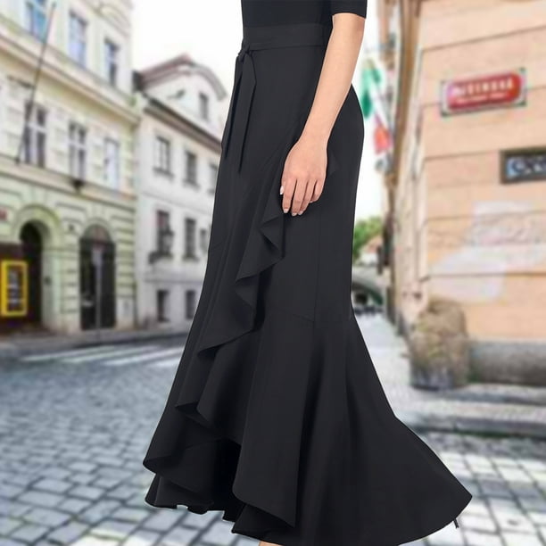 Faldas largas Falda elegante para mujer Ropa diaria informal de corte holgado asimetrico Negro XXL Ygjytge Negro T XXL para Mujer Bodega Aurrera en linea