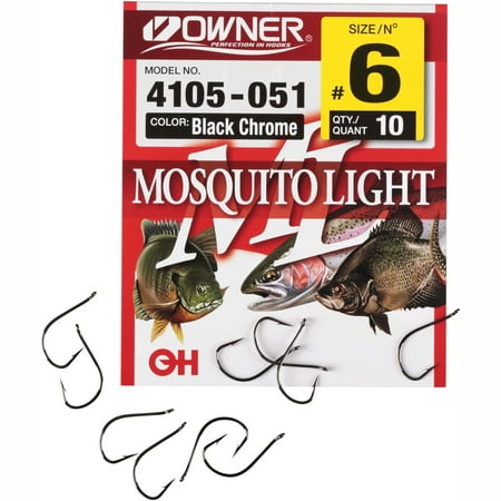 Owner® Mosquito Light Black Chrome 4105-051 Size 6 Fishing Hooks 10 ct