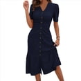 thumbnail image 2 of Vestido Veraniego Informal de Corta con Cuello en V para Mujer, con Botones y Estampado Floral, y Bolsillos Azul Marino L, 2 of 5