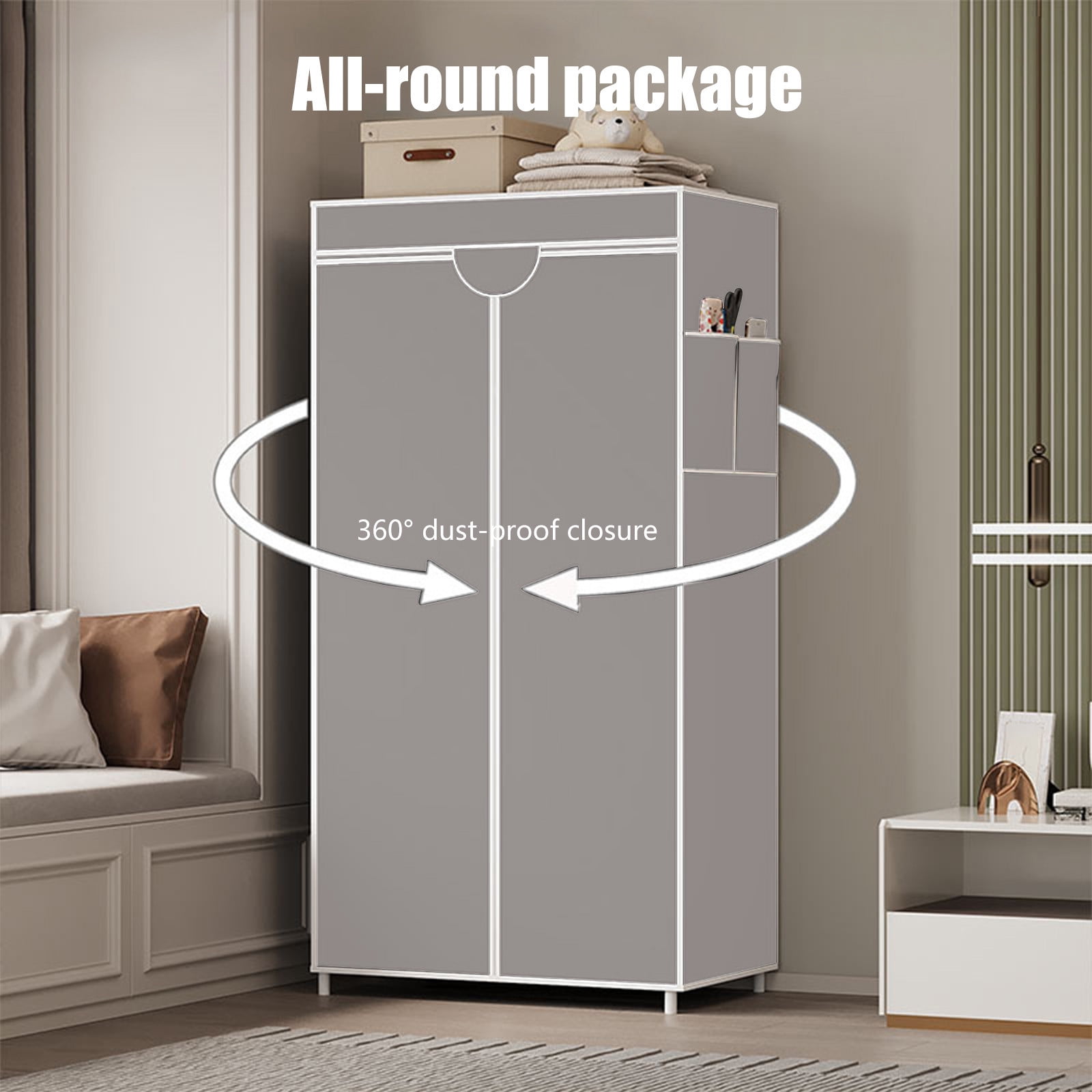 Freestanding Closet Organizer | Portable Wardrobe Storage Cabinet with Non-Woven Cover | 57.48X22.44X17.32In for Bedroom, Clothes, Shoes & Bags