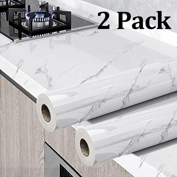 2 Packs Glossy Marble Paper Granite Gray/White,Countertop Contact Paper,Wallpaper Peel and Stick Wallpaper Self Adhesive Removable Wallpapers 24″ ×118″ Waterproof Countertop Paper