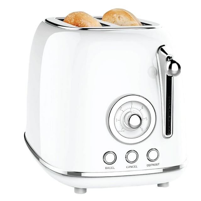 JS Gourmet - Grille-Pain Rétro Extra-Grand 2 Tranches, 6 Niveaux de Brunissage, 825 Watts, Blanc