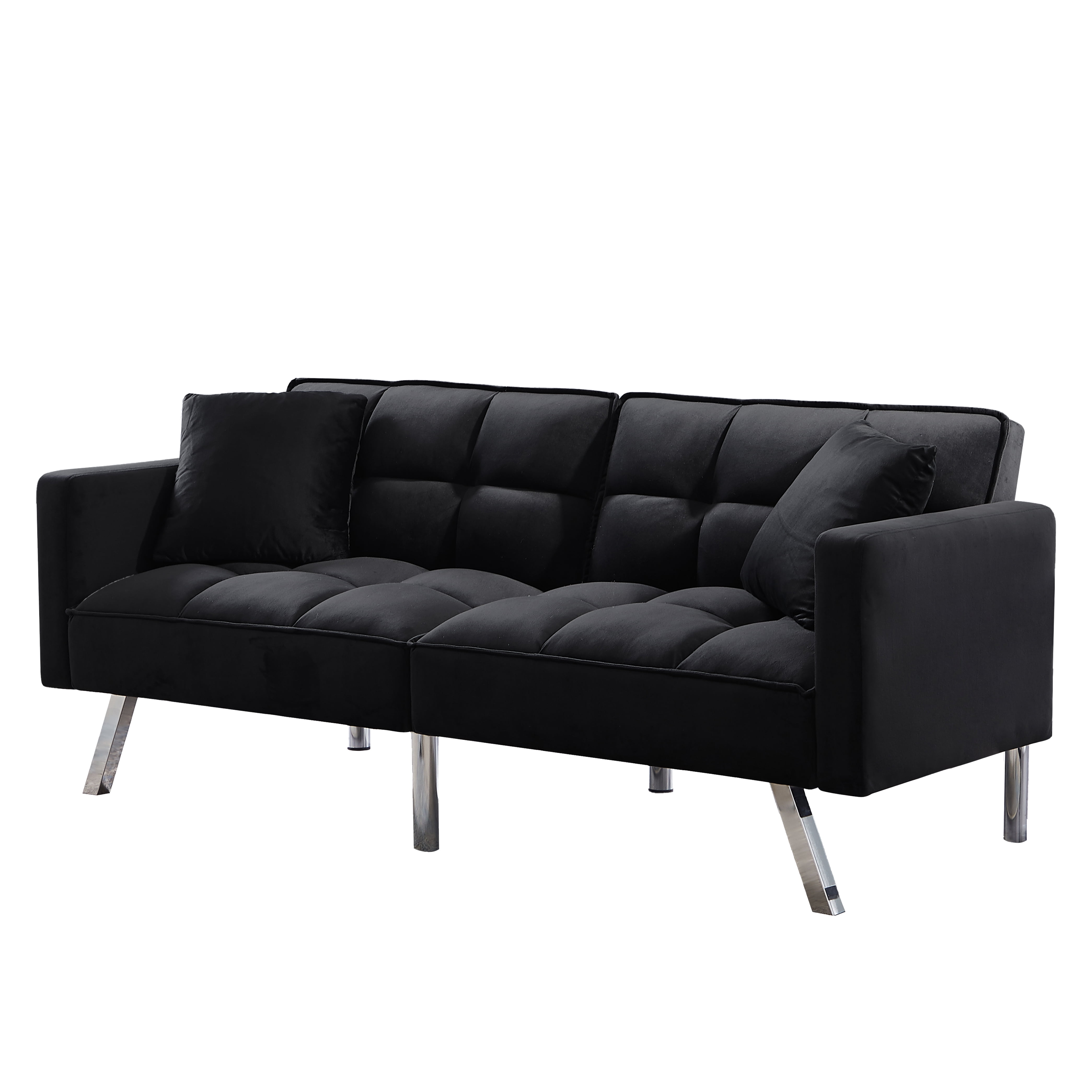 Gewnee Velvet Futon Sofa Bed, 74" Adjustable Convertible Sofa, 3 Backrest Settings, 600LBS Weight Capacity, for Home/Office/Small Spaces (Black)