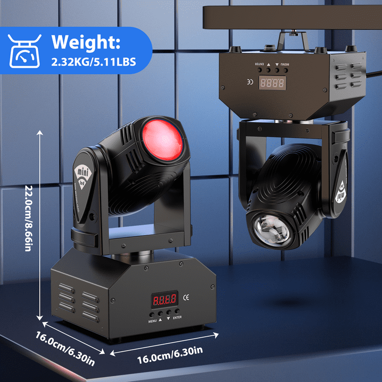 Mini Moving Head DJ Lights, RGBW Beam, DMX Stage Lights, Sound