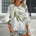 thumbnail image 3 of Sage Green Botanical Women's V-Neck Blouse With 3/4 Ruffled Bell Sleeves Casual Top Ladies Blouses, 3 of 7