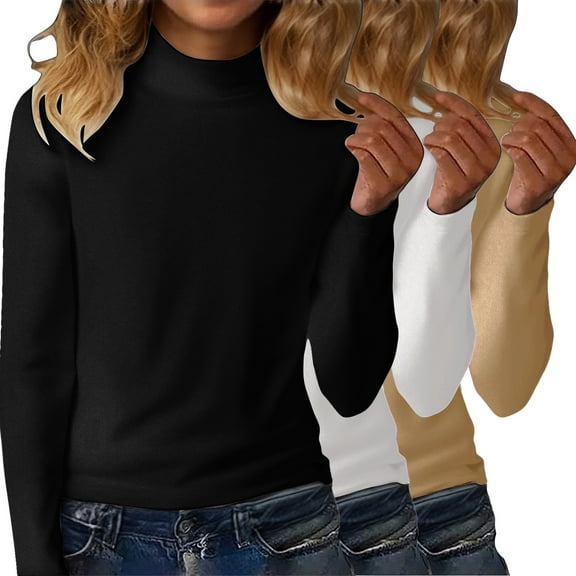 MESSUEN Turtleneck Thermal Business Casual Basic Solid Undershirts Womens Fall Tops Knit Sweater Long Sleeve Undershirt for Women Womens Top Black L