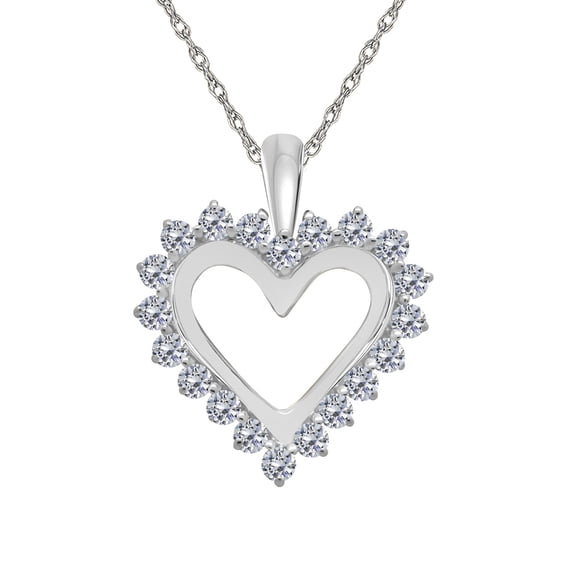 Mauli Jewels Engagement Necklace for Women 1 Carat Open Heart Diamond Pendant 4 prongs 10K White Gold With 18'' Chain|Silver Chain