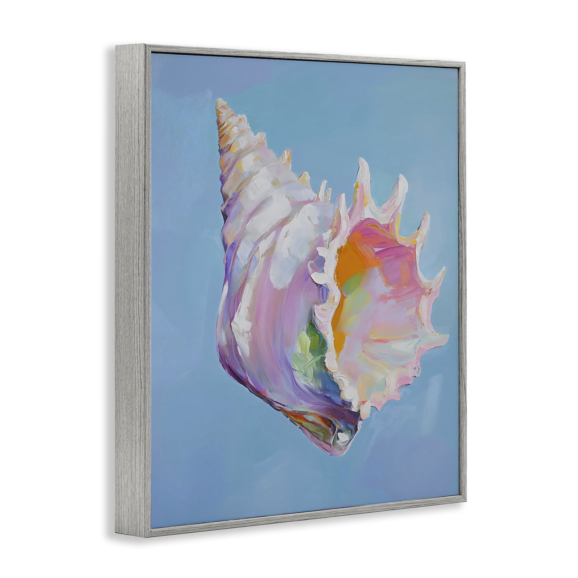 Stupell Industries Pastel Hued Conch on Blue Gray Framed Giclee Art, design by The Prints Vibe
