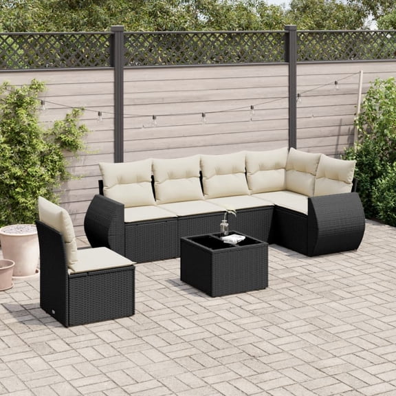 vidaXL Garden Sofa Set Black PE rattan 7 Piece Modular Garden Sofa Set