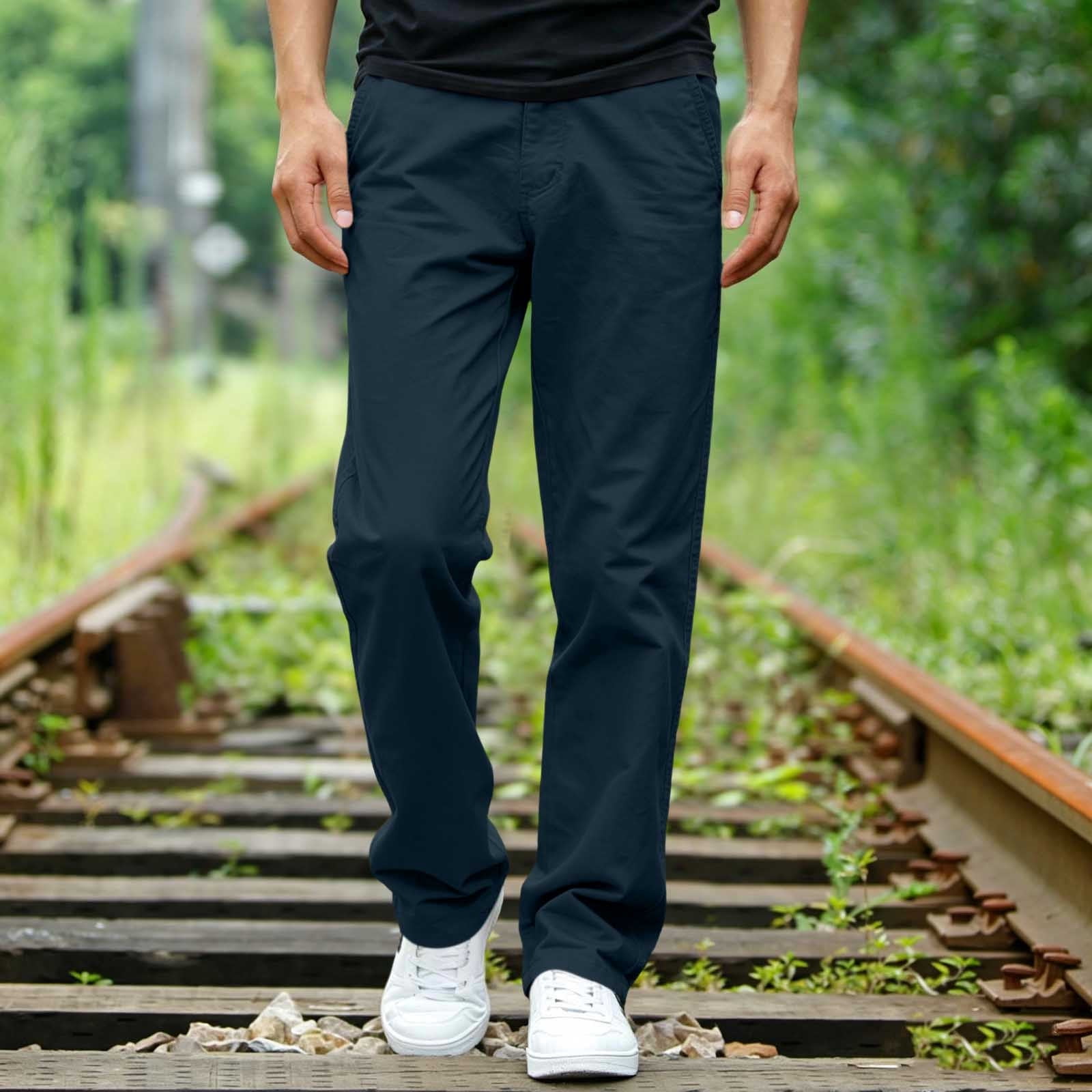 Ceisia Men's Solid Color Casual Chino Pants Elastic Waist Straight