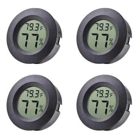 4-Pack Mini Hygrometer Thermometer Fahrenheit or Celsius Meter Digital LCD Monitor Indoor Room Round Humidity Temperature Gauge for Humidors Home Greenhouse