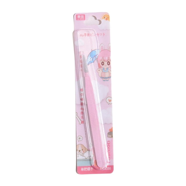 ProGrip 115mm Pink False Eyelash Tweezer, Precision Stainless Steel Lash Extension Tool, Applicator for Individual & Strip Lashes, DIY Makeup Accessory