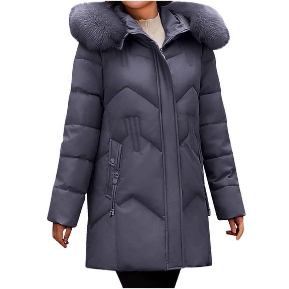 jtjvou Winter Coats for Women Trendy Warm Mid Length Fleece Lined Slim Fit Quilted Jackets Windproof Hooded Parkas Outerwear Purple XXXL