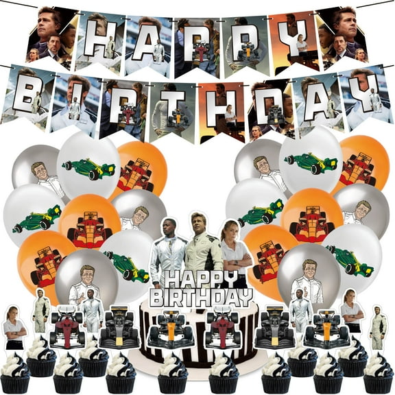 32 PCS For F1 The Movie Theme Birthday Party Decorations,With 18 Balloons,1 Cake Topper,12 Cupcake Toppers,1 Happy Birthday Banner Garland for Party Decorations
