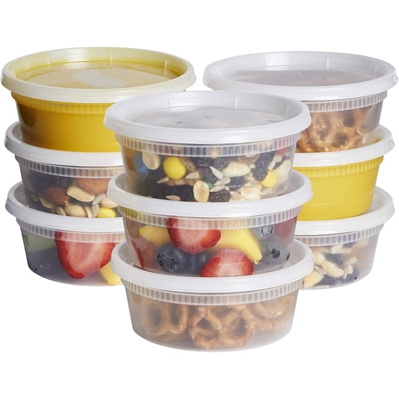 GUSTO Plastic Deli Containers with Lids 48 Set, 8oz Food Storage Containers, Leakproof, BPA Free, Microwave Freezer Dishwasher Safe for Soup, Meal Prep Containers
