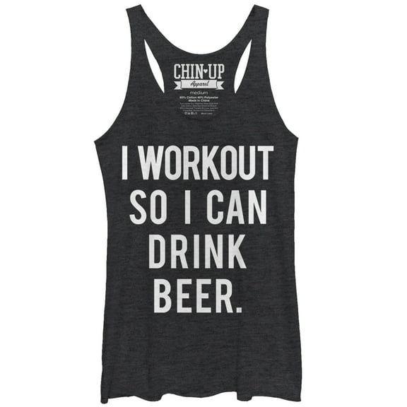 Women's CHIN UP Workout for Beer Racerback Tank Top Black Heather X Large