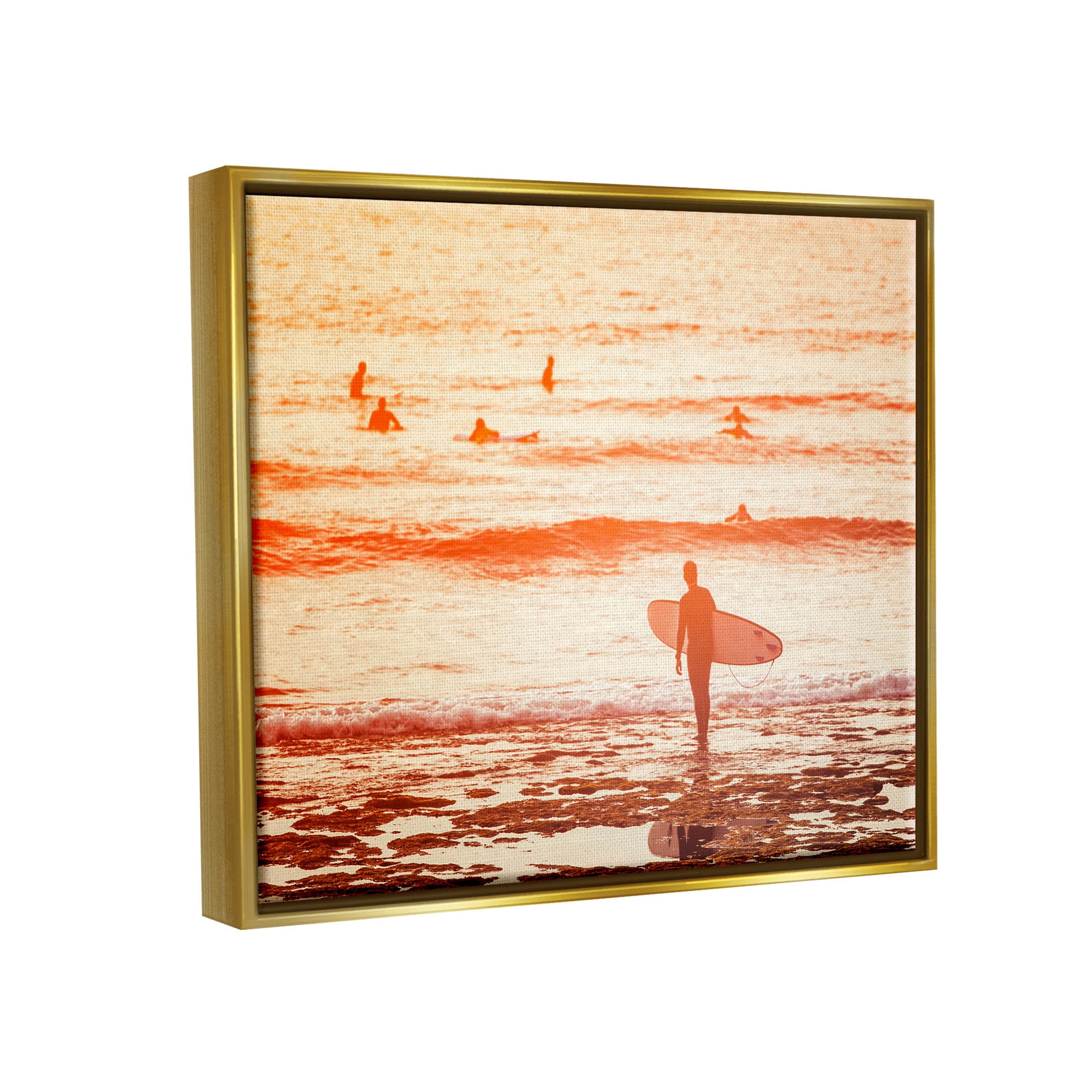 Stupell Industries Surfing Sunset Beach Shore Photograph Metallic Gold Floating Framed Canvas Print Wall Art, Design by Igor Vitomirov