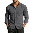 thumbnail image 2 of thefmos Men's Long Sleeve Button Down Shirt Fall Winter Spring Casual Basic Collared Top Loose Fit Everyday Wear Office Work Outfits, Dark Gray S, 2 of 3