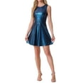 thumbnail image 1 of Vestido sin mangas de cintura alta brillante y ajustado de mujer Inspire Chic, mini vestido azul oscuro XL, 1 of 6