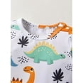 thumbnail image 3 of Infant Baby Boy Clothes Dinosaur Long Sleeve Romper + Animal Style Suspender Pants Outfit Set Blue 0-3 Months, 3 of 7