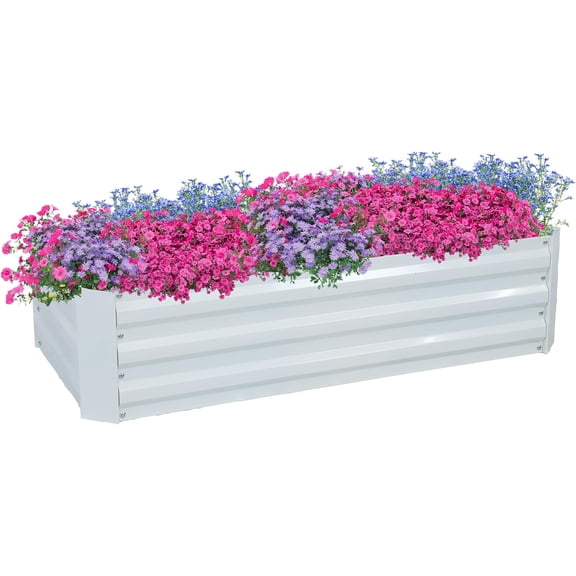 Sunnydaze Galvanized Raised Garden Bed - Metal Raised Bed for Gardening - Outdoor Planter Box for Flowers, Plants, and Vegetables - Ivory White - 48" W x 24" D x 12" H Rectangle