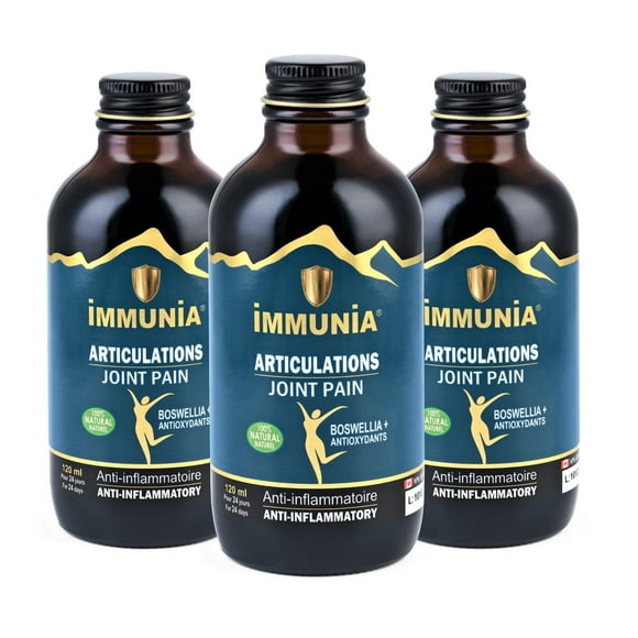 Immunia JOINT PAIN - Natural anti-inflammatory. Helps relieve joint pain. Made from POLYPHENOLS extracted from antioxidant fruits & Boswellia serrata. No sugar added. Made in Canada (3 bottles)