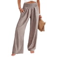 thumbnail image 2 of Wide Leg Pants for Women BWASD Casual Loose Plaid Pattern Flowy Palazzo Pants Baggy High Waist Elastic Trousers Brown S-XXL Summer Beach Vacation Travel 2026, 2 of 6