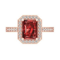 2.78 ctw with Simulated Diamond Halo Accents Anniversary Ring for Women | Emerald Cut Natural Garnet | Hyperallergenic Solid 18K Rose Gold