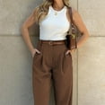 thumbnail image 6 of ShomPort Women's Summer High Waist Work Pant Casual Business Cinch Bottom Straight Pant with Pockets, 6 of 8
