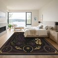 thumbnail image 3 of ODIKA 9'x12' Washable Area Rug Low Pile, Flatwoven, Black Gold Celestial Feline Elegance Design Floral and Star Motifs with Golden for Great Room, Indoor Concept, Large Living, 3 of 7