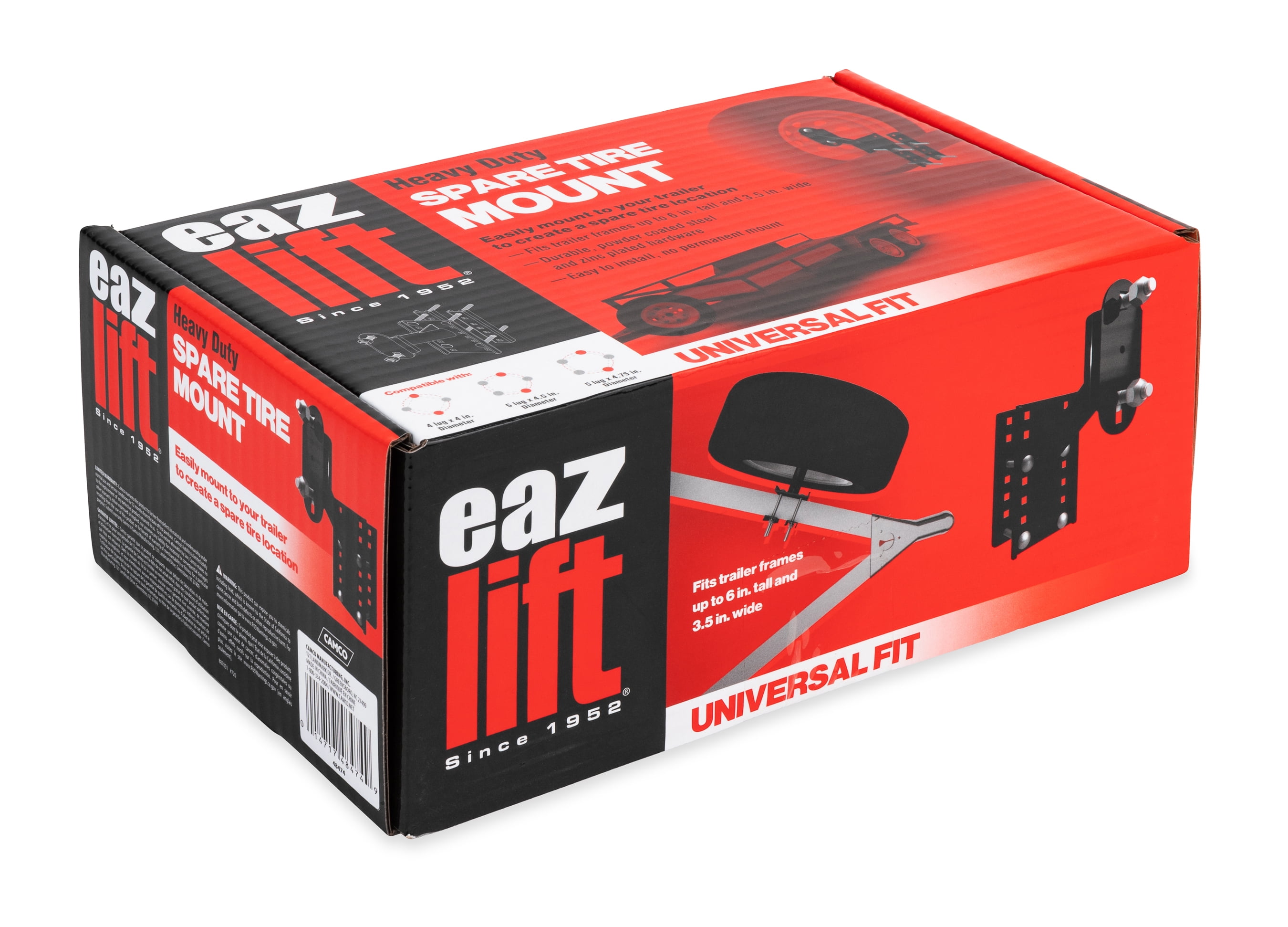 Camco Eaz-Lift Spare Tire Mount | Create an Exterior Spare Tire Location | Powder-Coated Steel Mount, Black and Silver (48474)