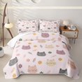 thumbnail image 2 of Manfei Kawaii Kitten Twin Quilt Set, Boho Flower Floral Twin Coverlet Set, Pink, 2pcs, 1 Bedspread and 1 Pillowcase, 2 of 7