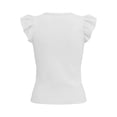thumbnail image 6 of ClodeEU Women’s V Neck Puff Short Sleeve T Shirt with Button ,Casual Solid Color Top White,Women's Plus XXL, 6 of 6