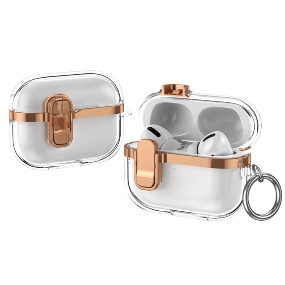 Dteck for Apple AirPods Pro 2 Case (2022), Shockproof Case Clear Plating Silicone Lock Cover for AirPods Pro 2rd Generation 2022 with Keychain for Women Men ,Rosegold